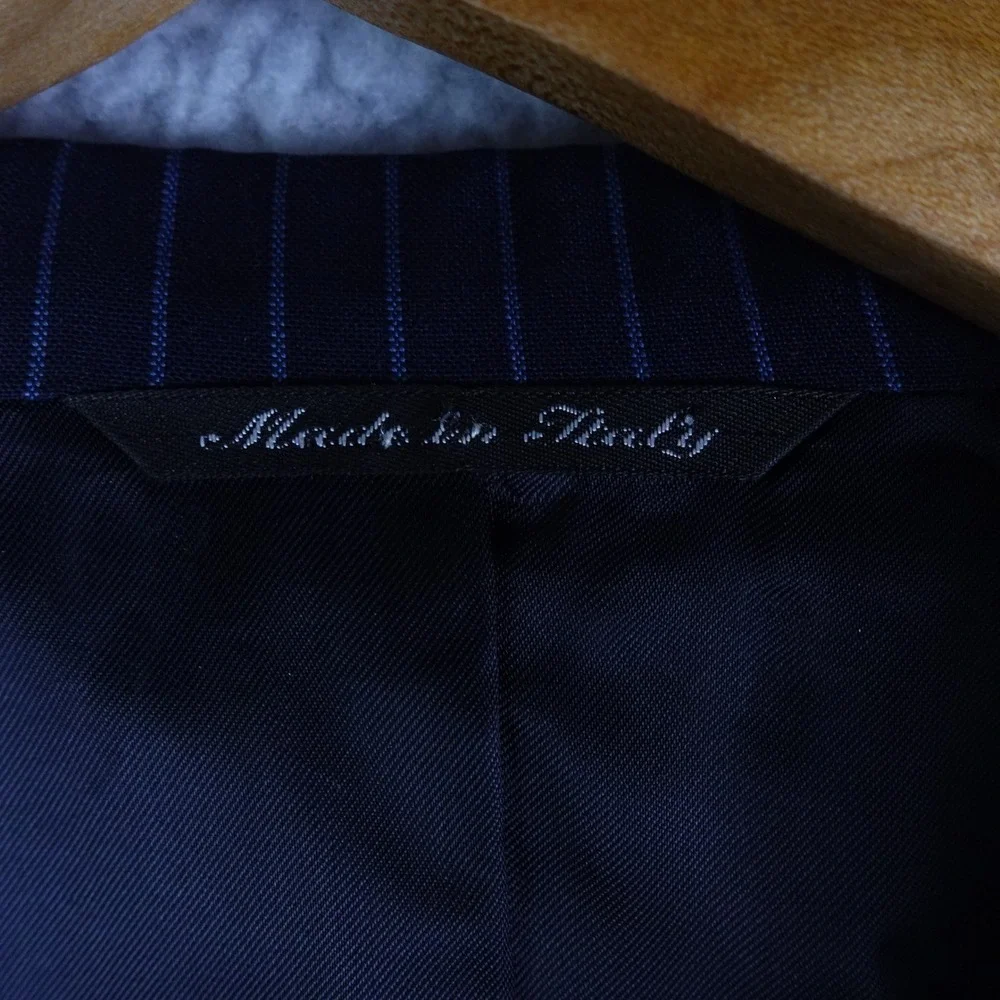 Canali Mens Navy Blue Pinstripe Virgin Wool Blazer Jacket Made in Italy Size 54L